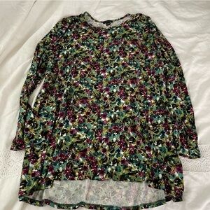 J Jill Plus XL Floral Tunic Top Tunic Shirt Black stretchy high-low